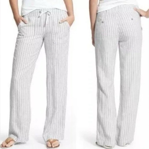 Athleta Pants - Athleta 100% Linen Herringbone Striped Pants. Size 14.